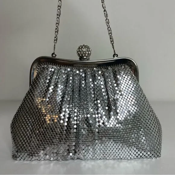 COPY - KATE LANDRY silver metallic mesh rhinestone evening purse formal event - Picture 13 of 15